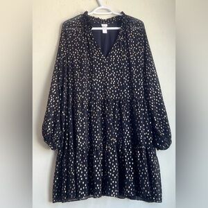 H&M Black and Gold V-Neck Bishop Sleeve Sundress